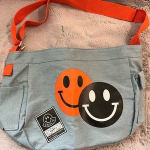 Adorable NIB denim smiley face hobo